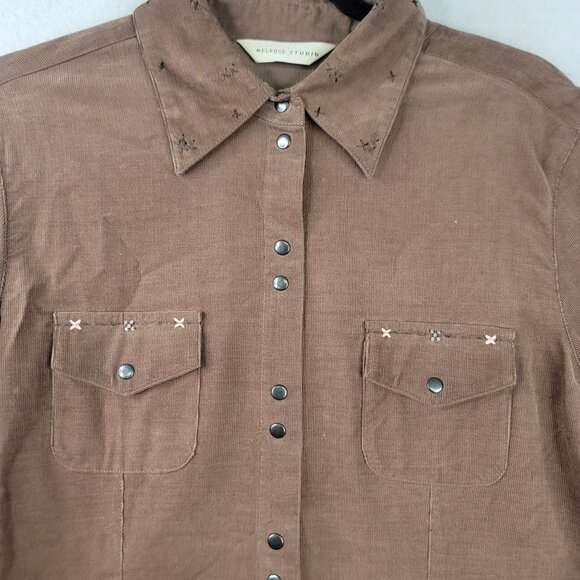 Melrose Studio Western-Style Corduroy Button-Up Brown Medium Shirt Long Sleeve - Picture 3 of 11